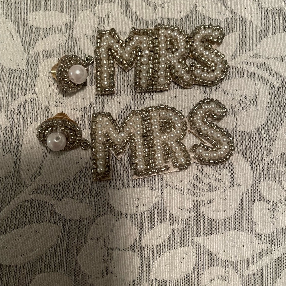 Pearl and Gold 'MRS' Earrings